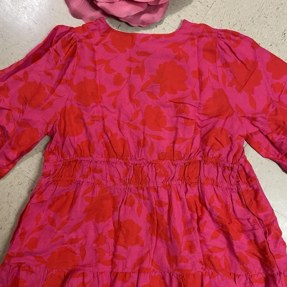 KATE SPADE x TARGET Sz 3X Classic Rose Linen Blend Tiered Long Sleeve Maxi Dress